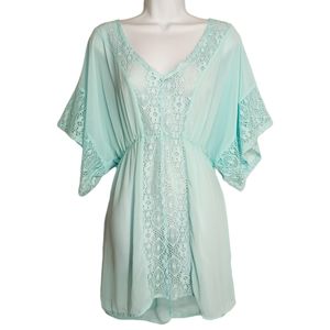 XHILARATION Light Blue Cloud Lace Cover Up V Neck Dress Large